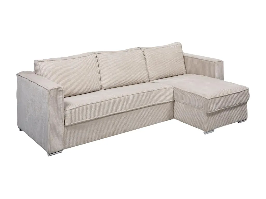Sofá cama rinconero con apertura italiana y reversible de pana beige - Cama de 140 cm - Colchón 22 cm Mobtrendy doma72758