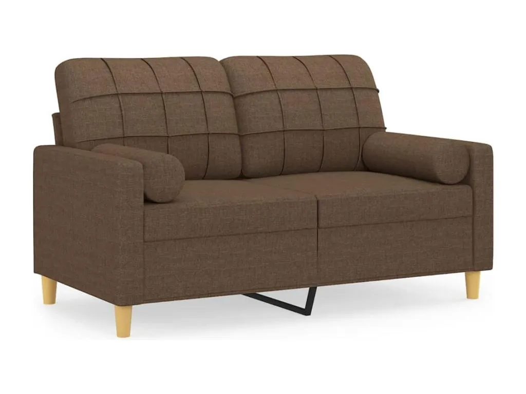 Sofá de 2 plazas con cojines tela marrón 120 cm