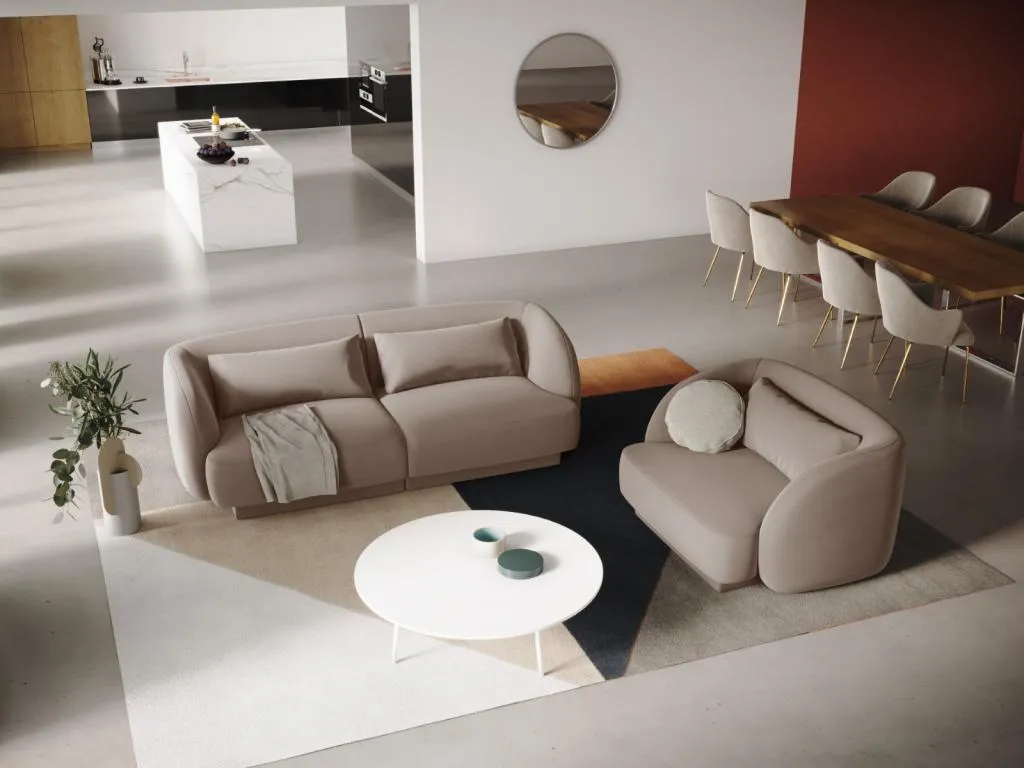 Decounico - Sofá Decounico 2 plazas de terciopelo beige - 180x90x70cm