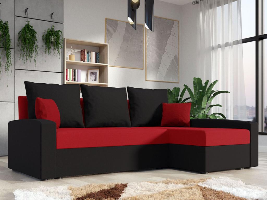 Sofá rinconero Memphis 122 Rojo Función de descanso Caja de ropa de cama 232x139x83cm