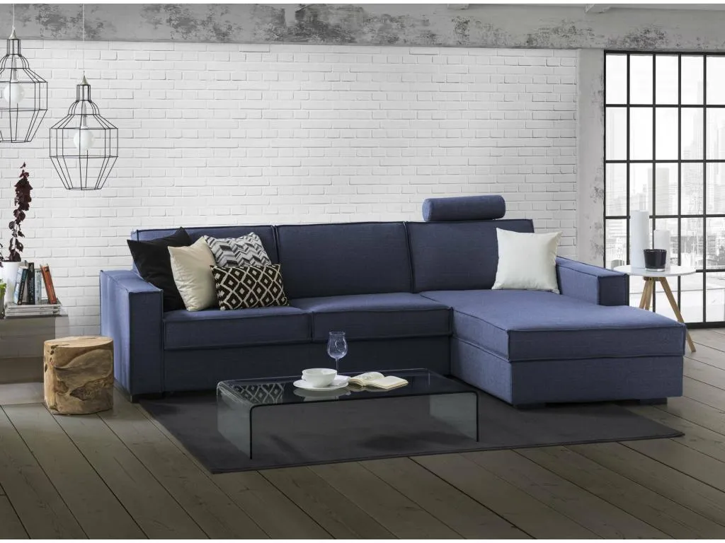 Sofá cama Decoencanto Sofá esquinero Made in Italy Sofá con apertura giratoria Península de almacenaje derecha con reposabrazos estándar