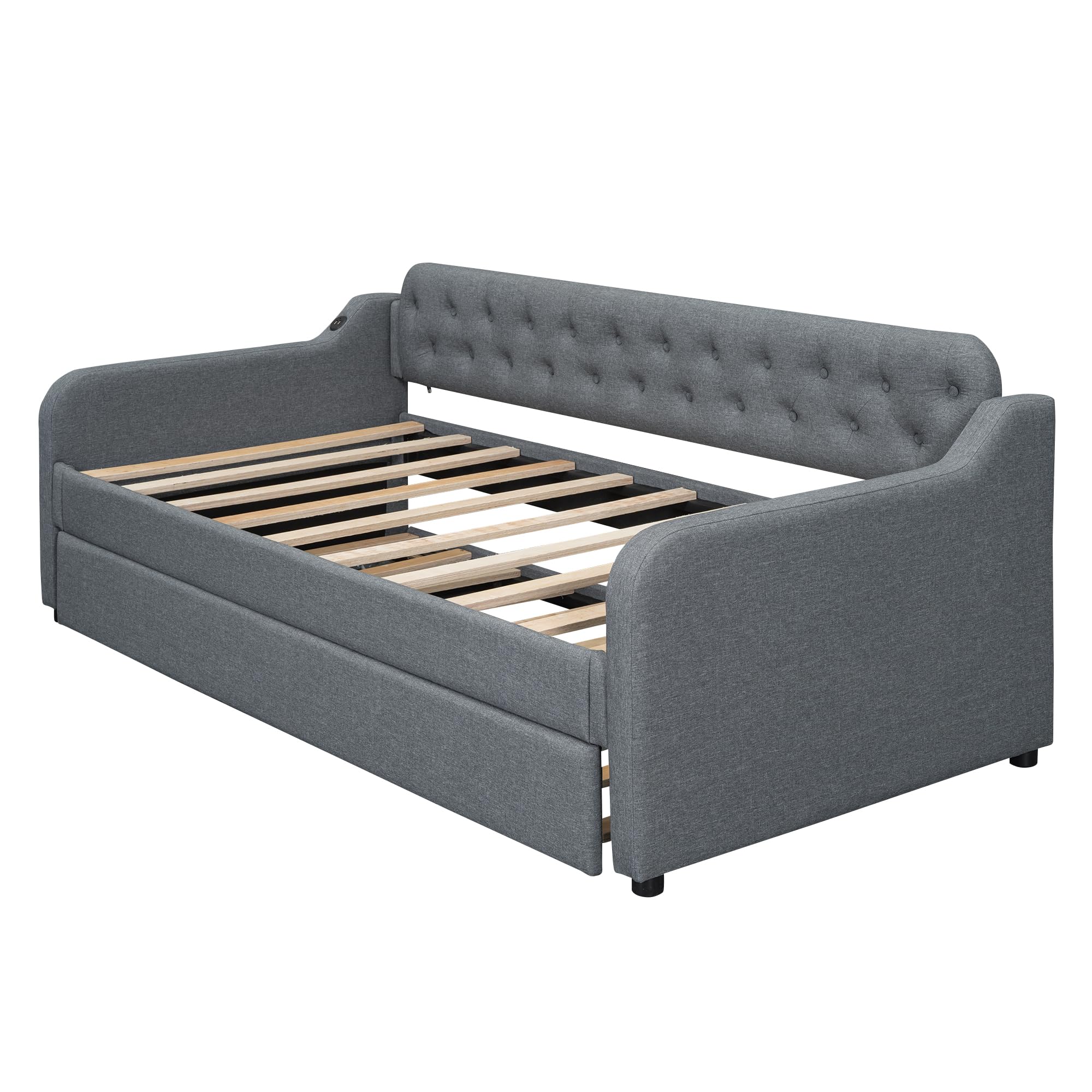 Sofá cama doble plegable 90x200 cm con USB gris