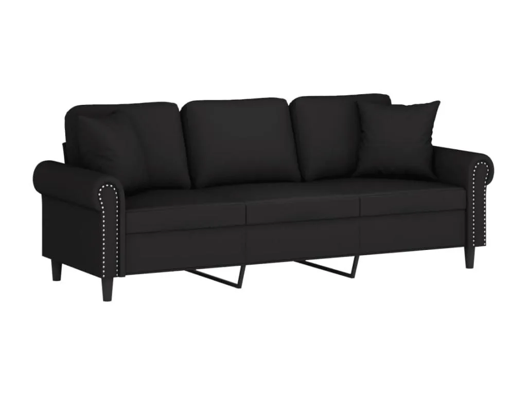 Sofá de 3 plazas con cojines terciopelo negro 180 cm