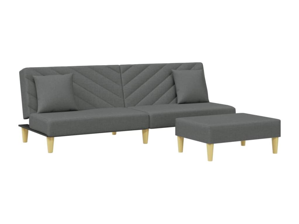 Sofá cama de 2 plazas con almohadas y taburete Joliven gris oscuro