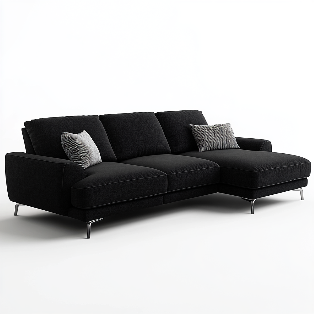 Sofá chaise longue derecho en cuero sintético gris 2,9x1,8 m con cojines decorativos