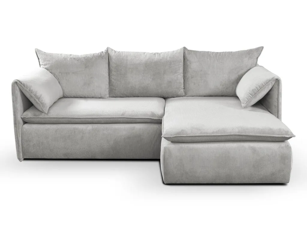 Sofá Cama Rinconero Acolchado en Terciopelo de Canalé Gris Claro Lluesmahome, ángulo derecho.  JU7986662
