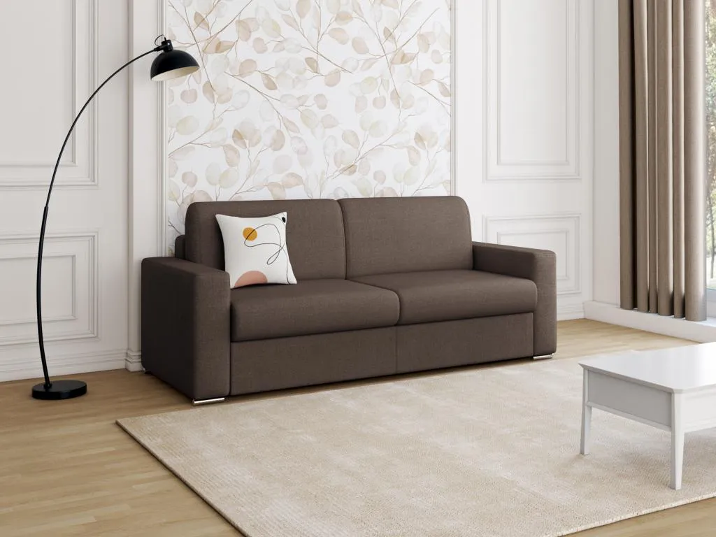 Sofá cama de 4 plazas de tela de apertura rápida Prietocasa - Marrón - Cama de 160 cm - Colchón de 18 cm con memoria de forma
