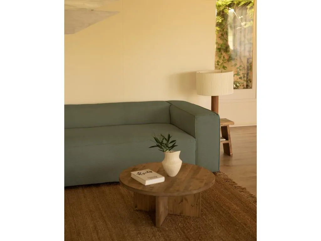 Sofá de 2 plazas con chaise longue izquierdo de pana verde azulado 250x70x175cm - Mobtrendy oeeh72515