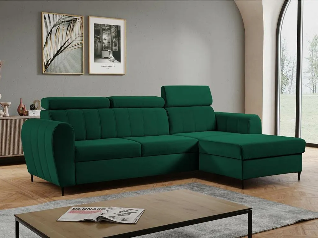 Sofá rinconero Alkihogares 126 Verde Función de descanso Caja de ropa de cama 262x175x90cm