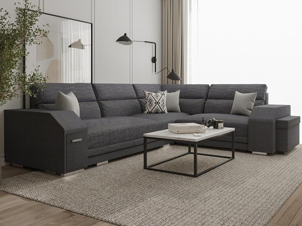 Sofá rinconero Kingsport 101, Gris, Función de descanso, Caja de ropa de cama, 305x205cm