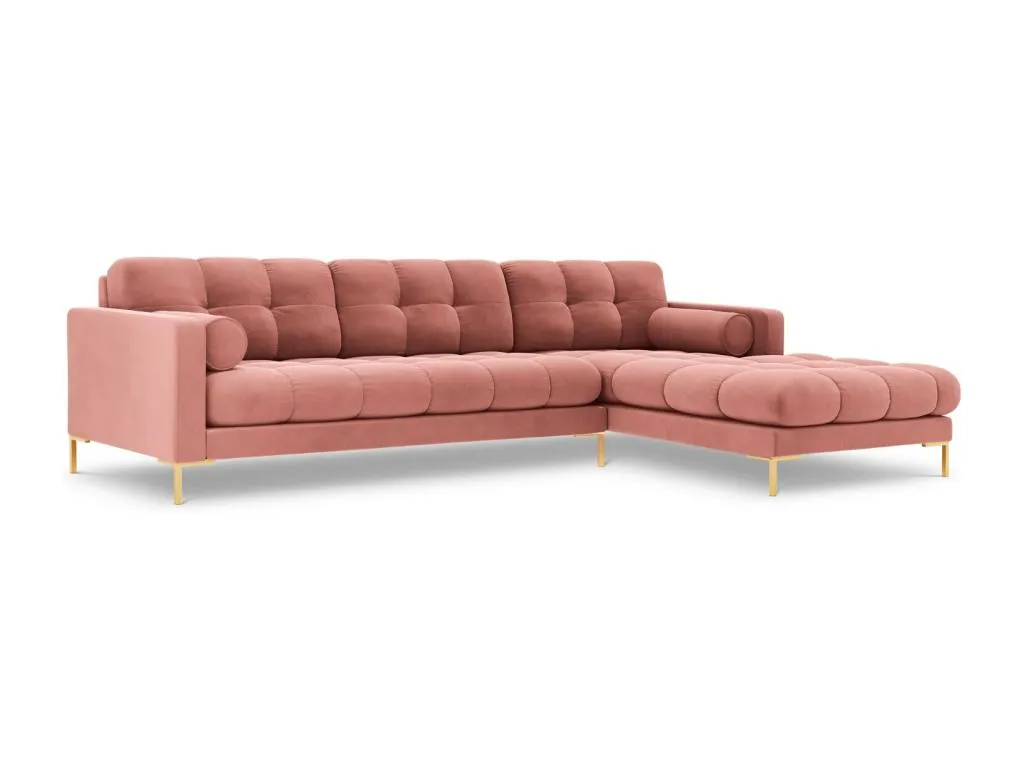 Banakdecoracion - Sofá esquinero derecho Banakdecoracion 5 plazas de terciopelo rosa - 293x185x75cm RQSF32427