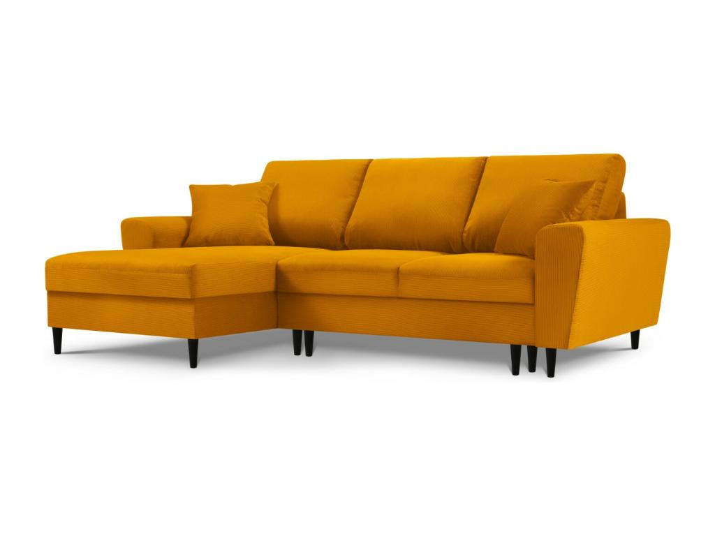 Nidolux- Sofá cama esquinero izquierdo con baúl de almacenaje 4 plazas de pana amarillo- 241x145x88cm