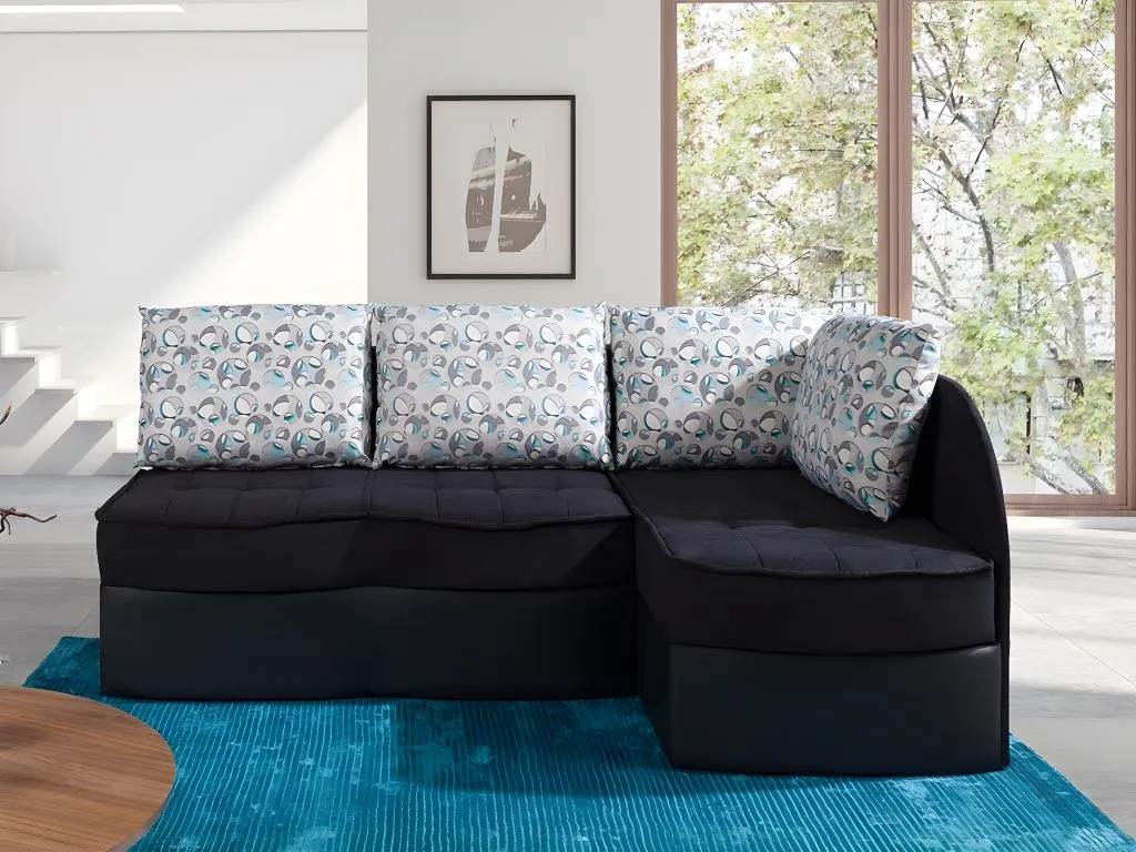 Sofá rinconero Prietocasa 119 Negro Función de descanso Caja de ropa de cama 203x79cm