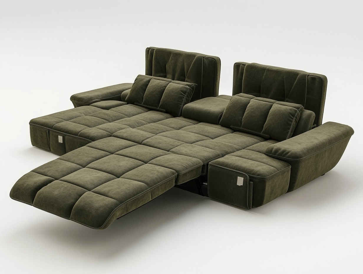 Sofá Cama Moderno de Tela Verde Ajustable con Cojines y Apoyabrazos 220x100 cm