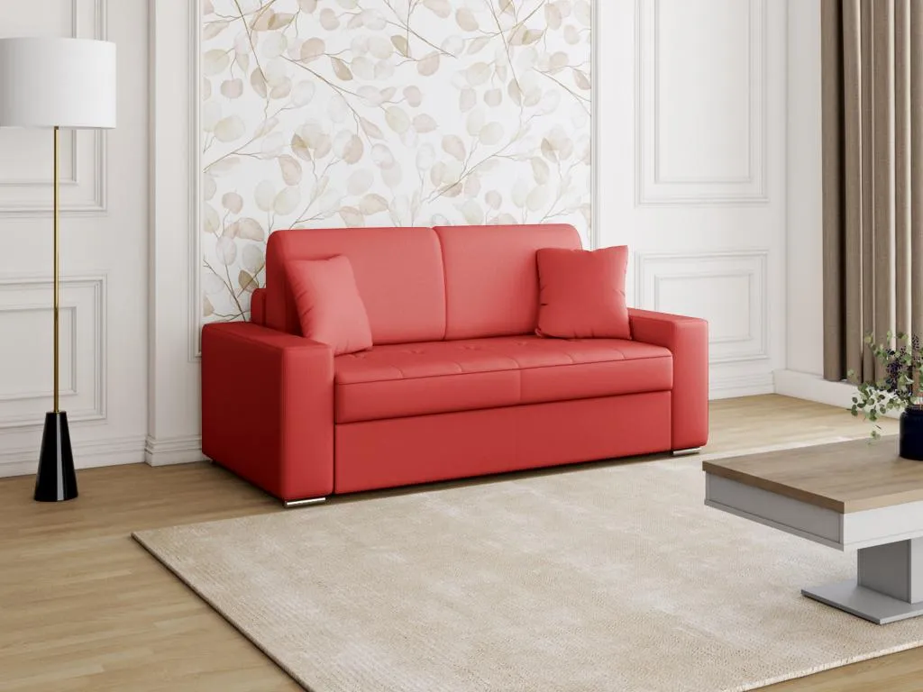Sofá cama italiano 2 plazas piel sintética Prietocasa - Rojo - Cama 120 cm - Colchón 22 cm