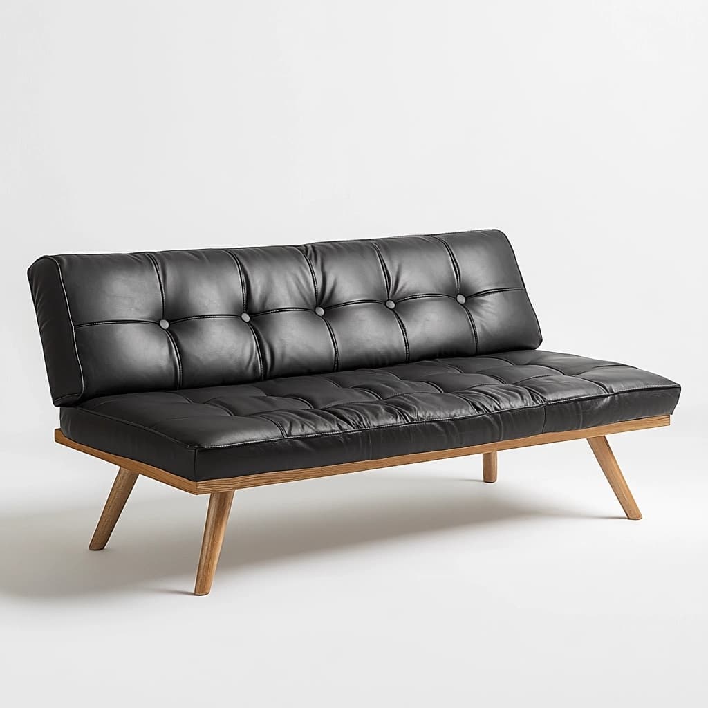 Sofá Cama de 3 Plazas Piel Sintética Negro 195cm Moderno