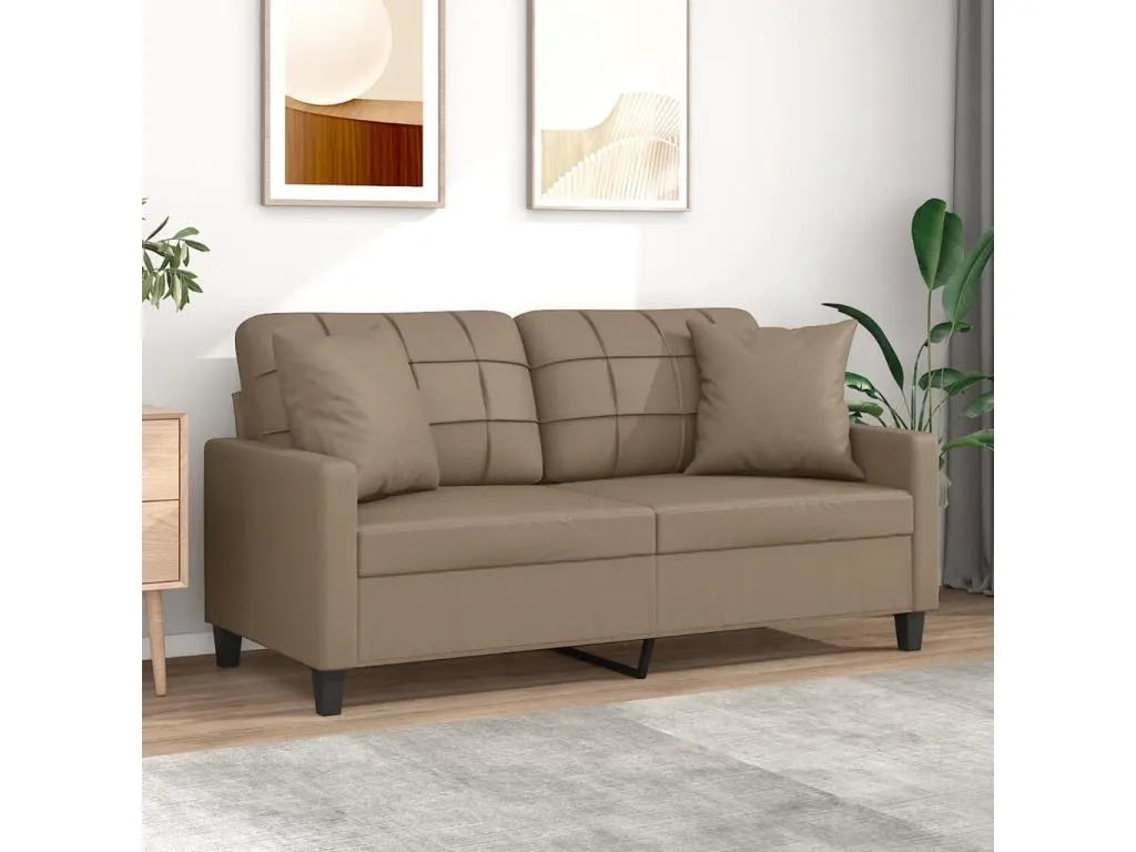 Sofá de 2 plazas con cojines cuero sintético capuchino 140 cm