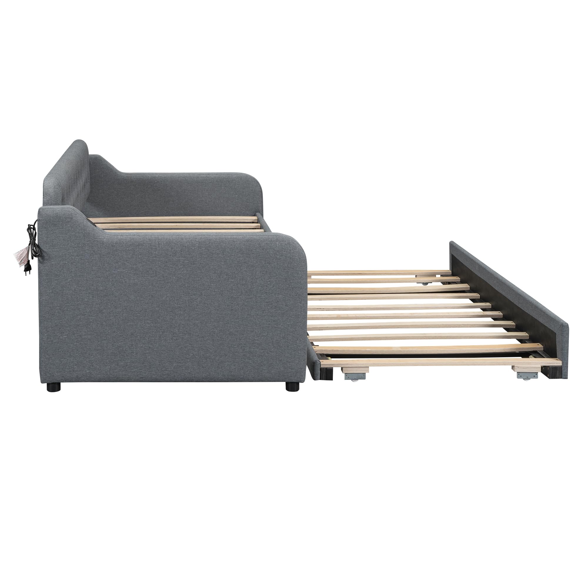 Sofá cama doble plegable 90x200 cm con USB gris