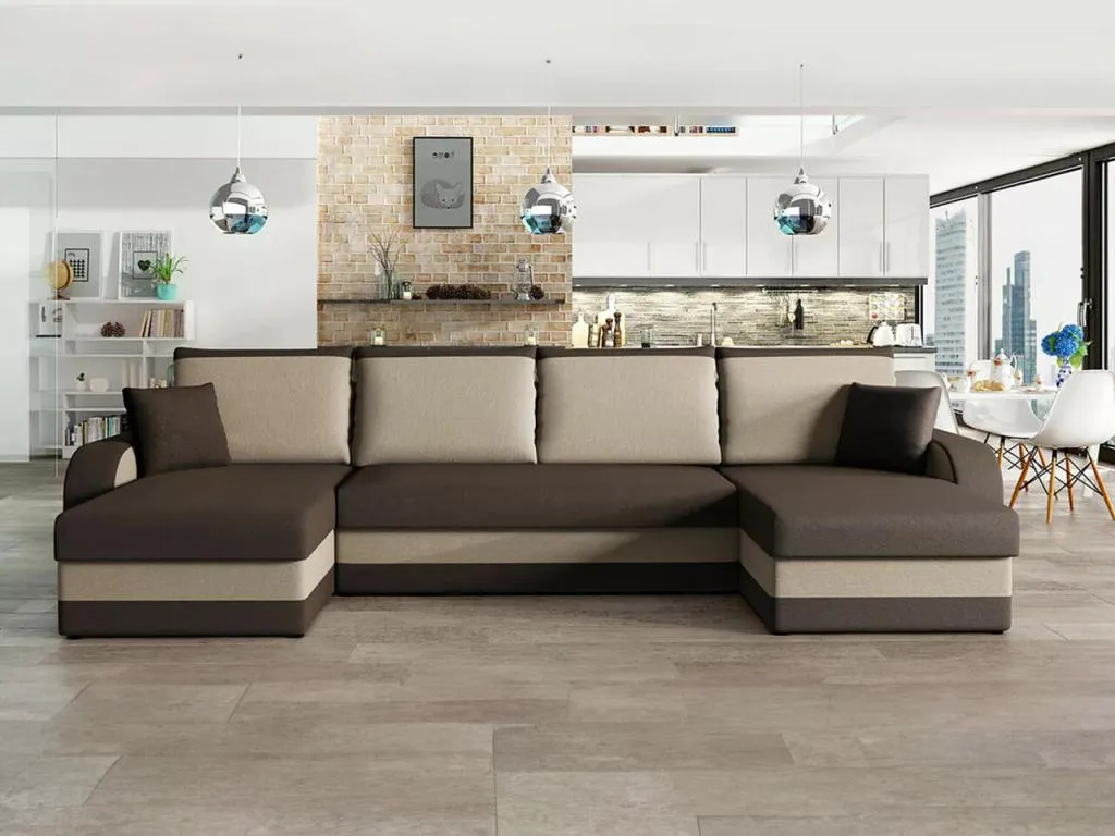 Sofá rinconero Decounico 233 Marrón Función de descanso Caja de ropa de cama 304x140cm