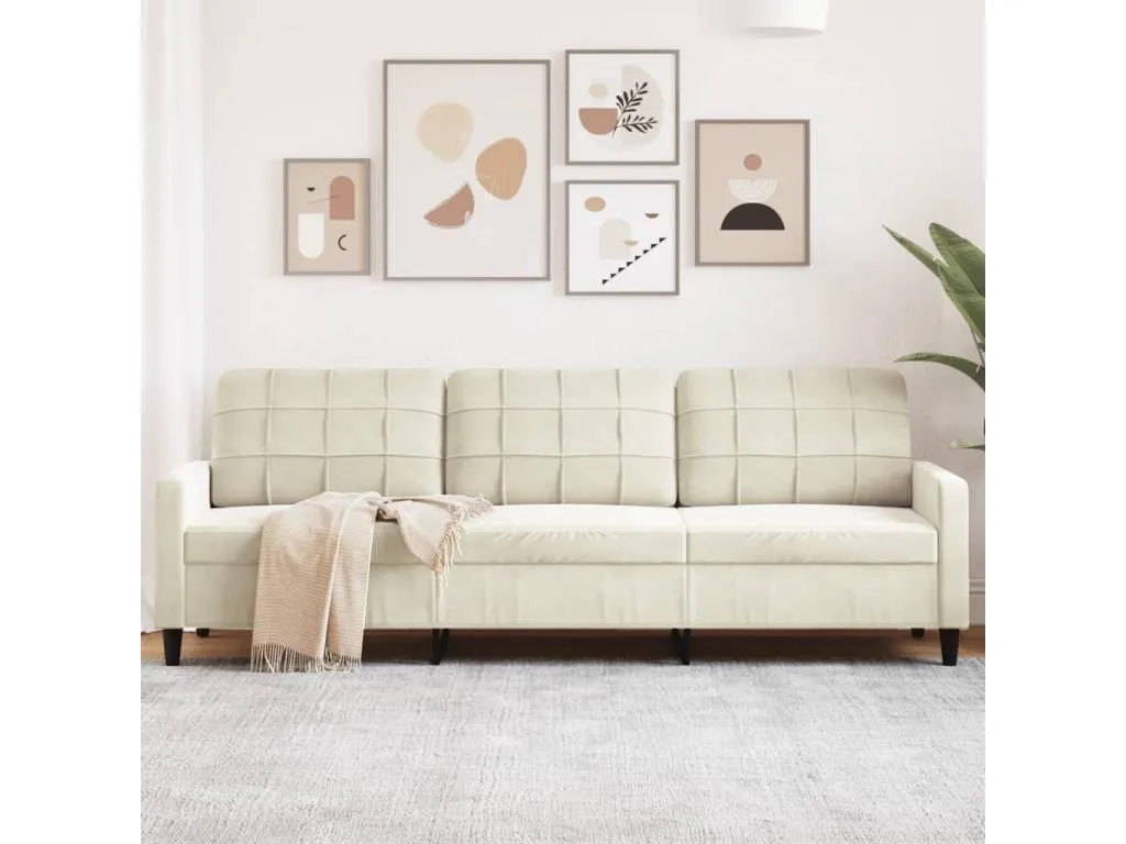 Sofá de 3 plazas terciopelo color crema 210 cm jjrv29255