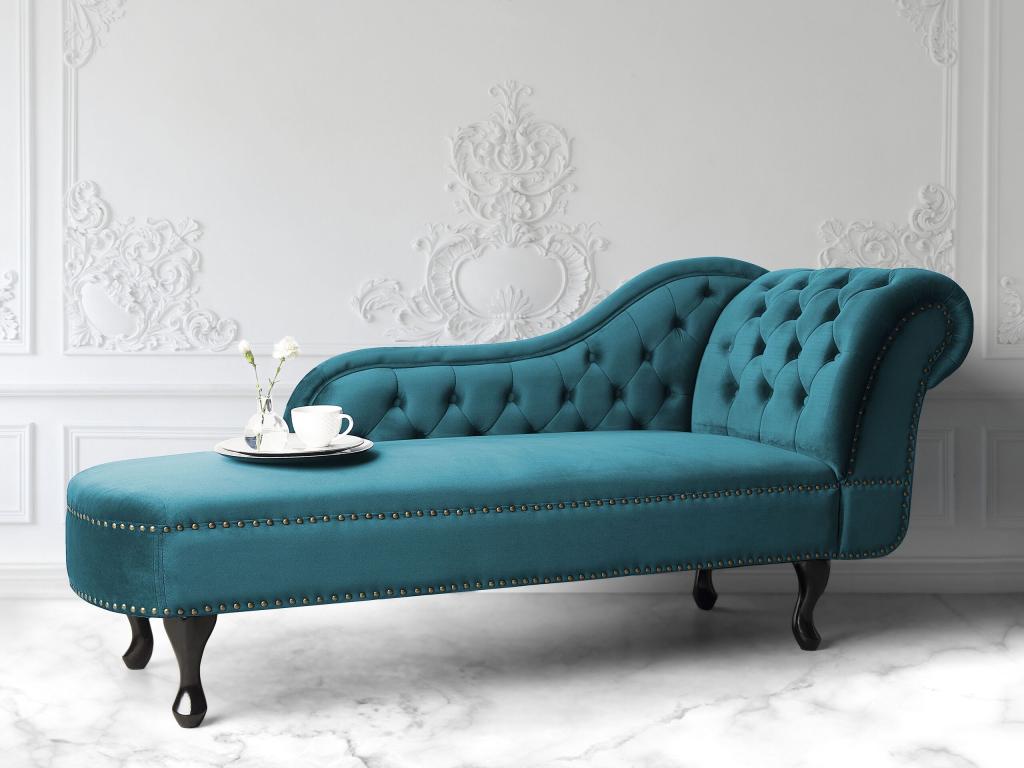 Chaise longue de terciopelo verde azulado derecho NIMES