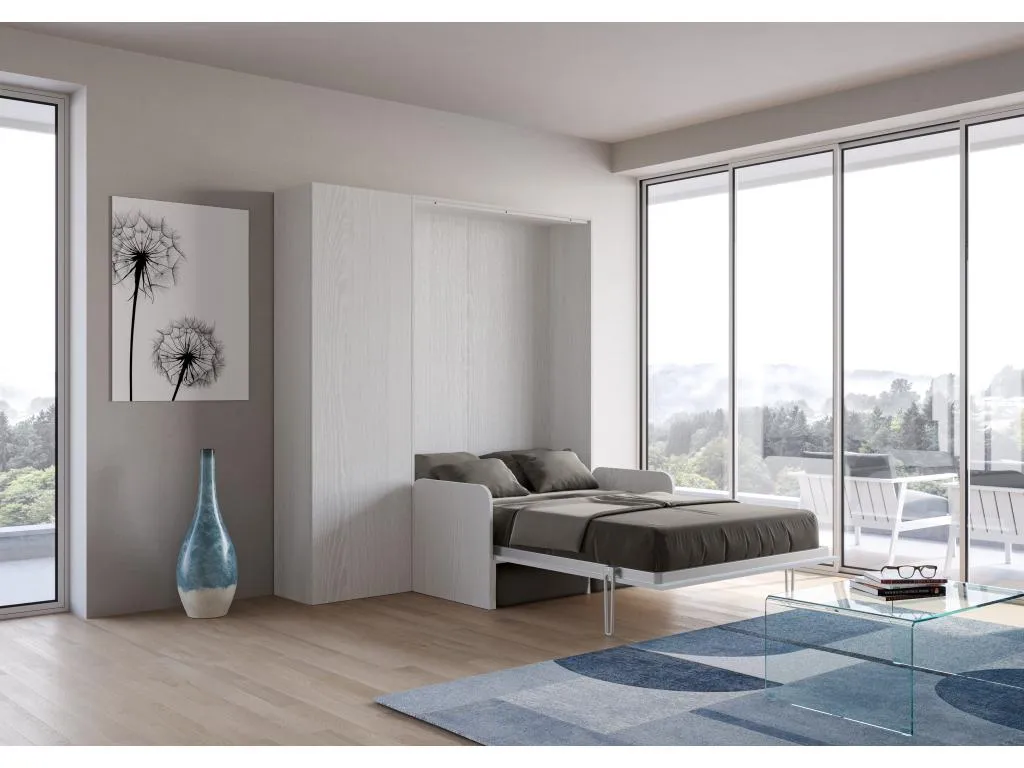 Mueble cama de 120x190 cm con sofá y columna de almacenaje de Vivircalido blanca Vivircalido-Color Microfibra 03 ldfo65224
