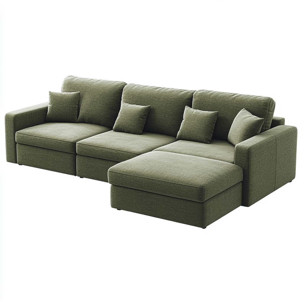 Sofá de esquina en tela verde 2,6x1,6 m con chaise longue y cojines incluidos