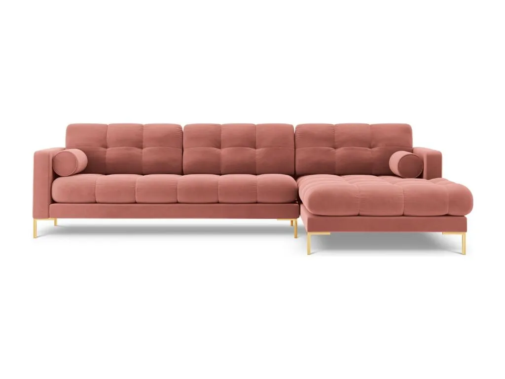 Banakdecoracion - Sofá esquinero derecho Banakdecoracion 5 plazas de terciopelo rosa - 293x185x75cm RQSF32427