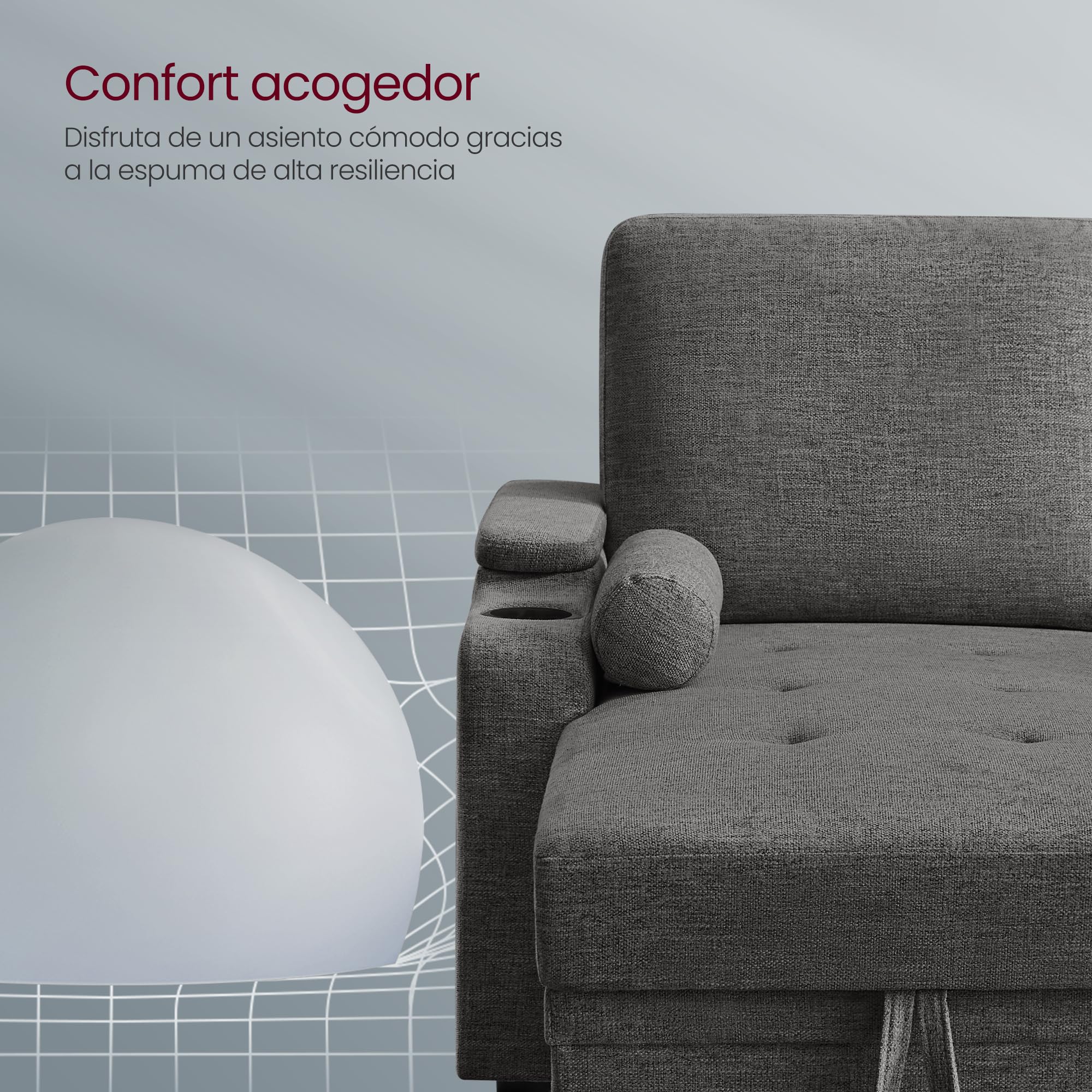 Sofá cama gris con almacenamiento Vasagle