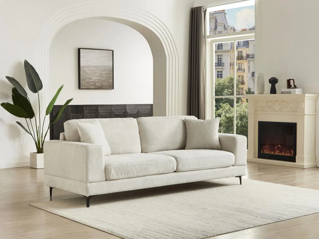 Sofá de 3 plazas de tela texturizada beige Prietocasa