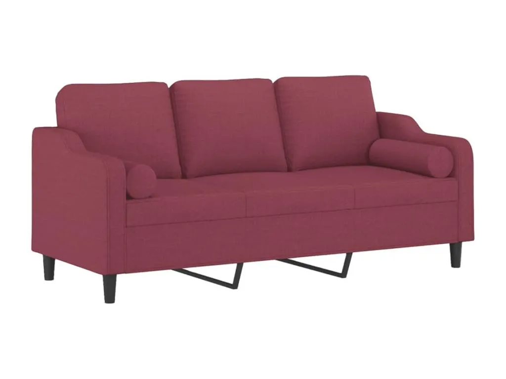 Sofá de 3 plazas con cojines tela rojo tinto 180 cm