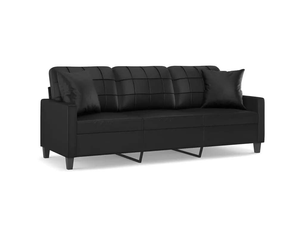 Sofá de 3 plazas con cojines decorativos piel sintética negro 180 cm MVKU46293