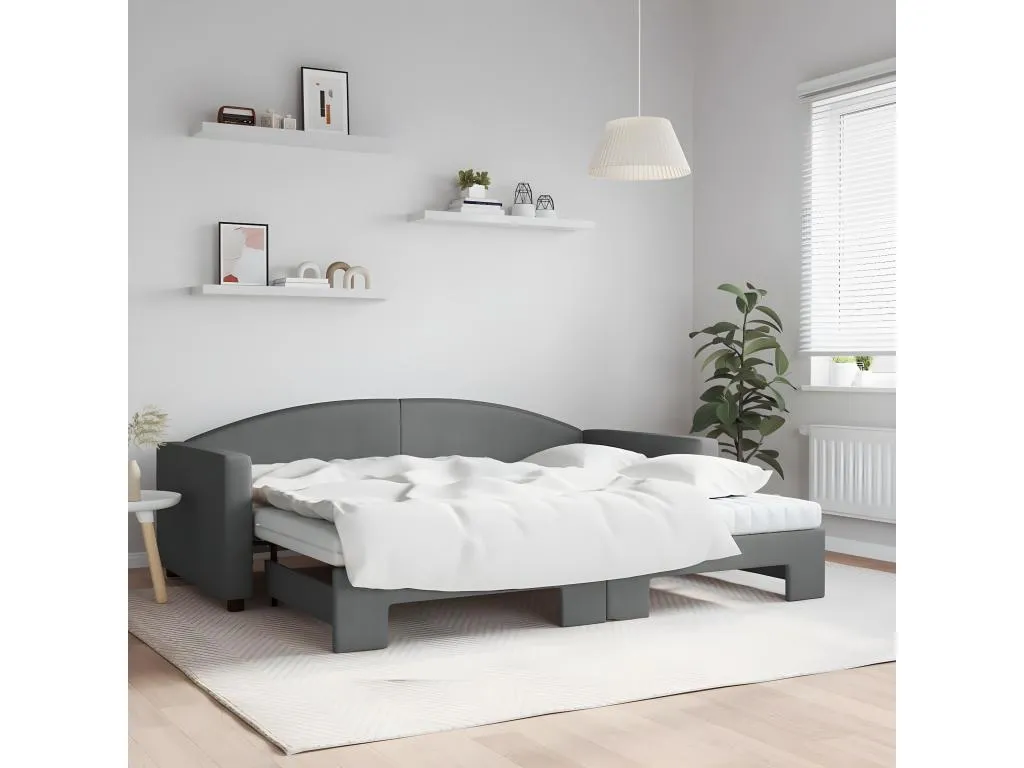 Sofá cama Luxmbls con colchón tela gris oscuro 90x200 cm 75304LPTJ