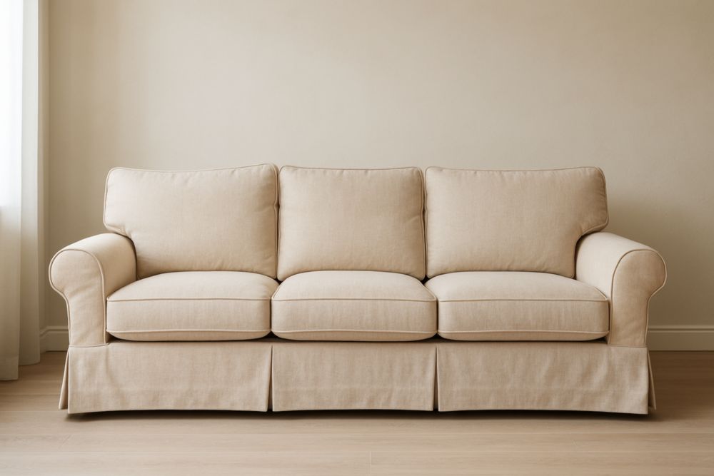 Sofá de Tela Beige 3 Plazas Cojines Desenfundables 200x90x85cm