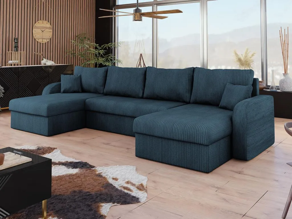 Sofá rinconero Hogarmini 233 Turquesa Función de descanso Caja de ropa de cama 304x80cm rqvc23659