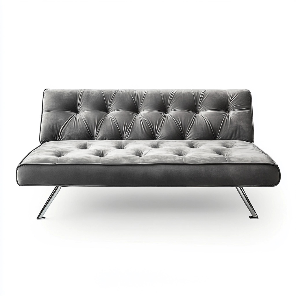 Sofá Cama de 2 Plazas Plegable Cuero Sintético Gris Moderno Uso Diario