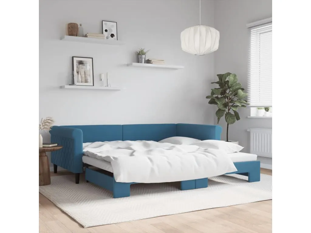 Sofá cama con cama Banakdecoracion azul 100x200 cm terciopelo BNUB07132