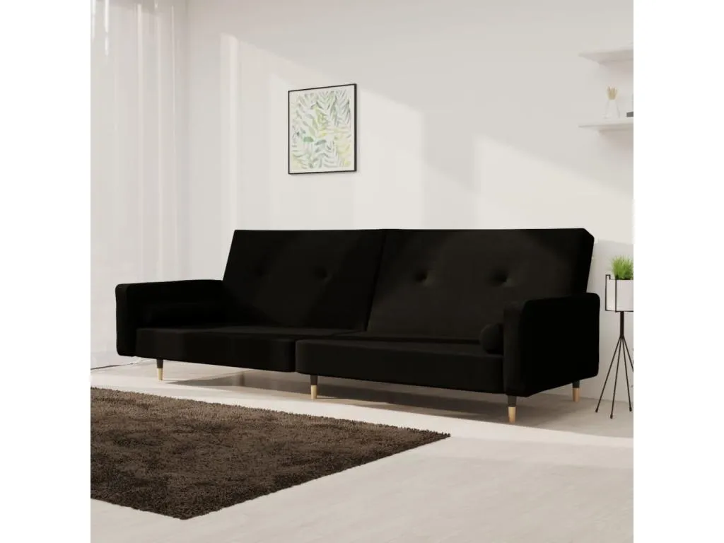 Sofá cama de 2 plazas con dos almohadas terciopelo negro