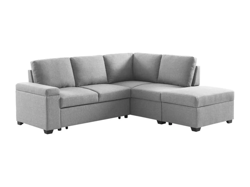 Sofá cama con reposapiés de 3 plazas gris claro ecqu17707