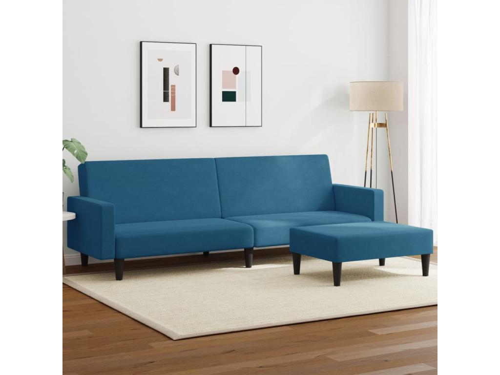 Sofá cama de 2 plazas con taburete Nidolux azul
