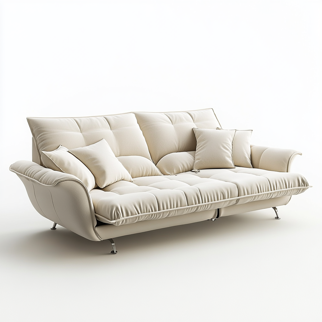 Sofá cama de tela beige 2,1x0,9 m con patas metálicas