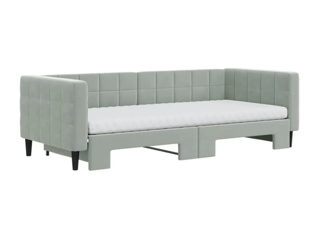 Sofá cama Vivircalido con colchón terciopelo gris claro 90x200 cm zevj74223