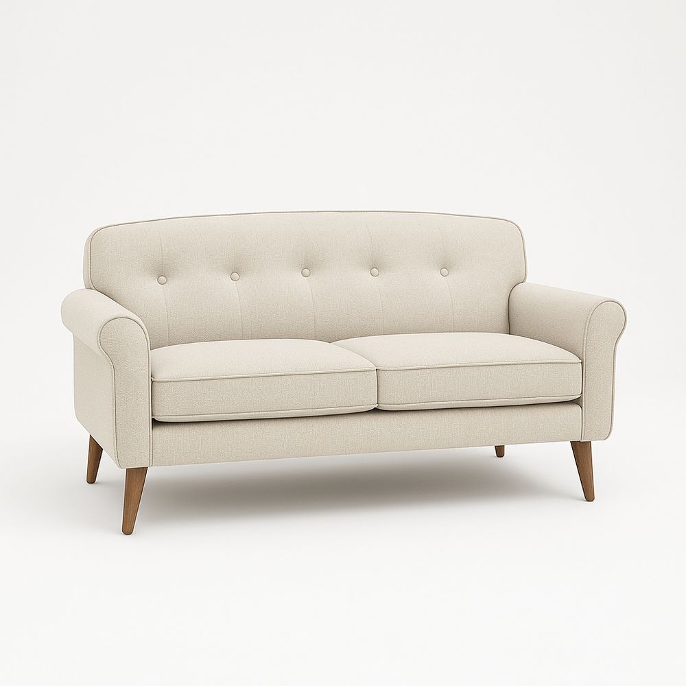 Sofá de Dos Plazas Moderno con Tela Resistente y Patas de Madera, Estilo Escandinavo, Color Beige, Ideal para Sala de Estar