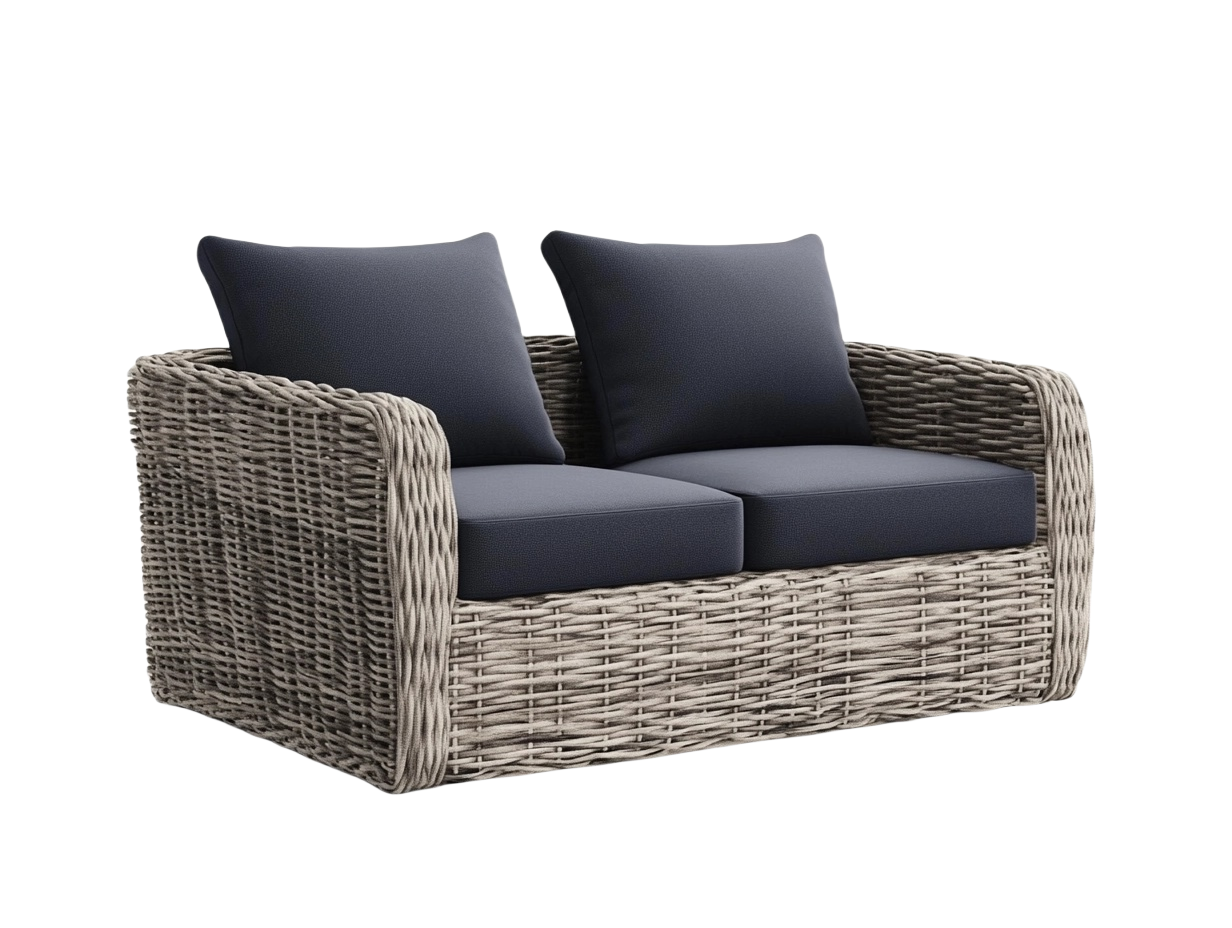Sofá de Dos Plazas de Ratan Color Gris Diseño Moderno 120 cm qd0864312