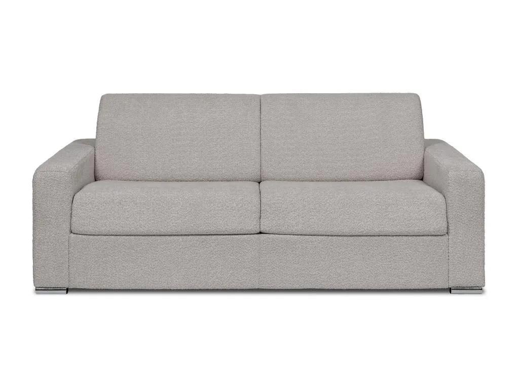 Sofá cama de 4 plazas de apertura rápida en tela rizada gris claro, somier 160 cm, colchón 22 cm Calito. mob3295407