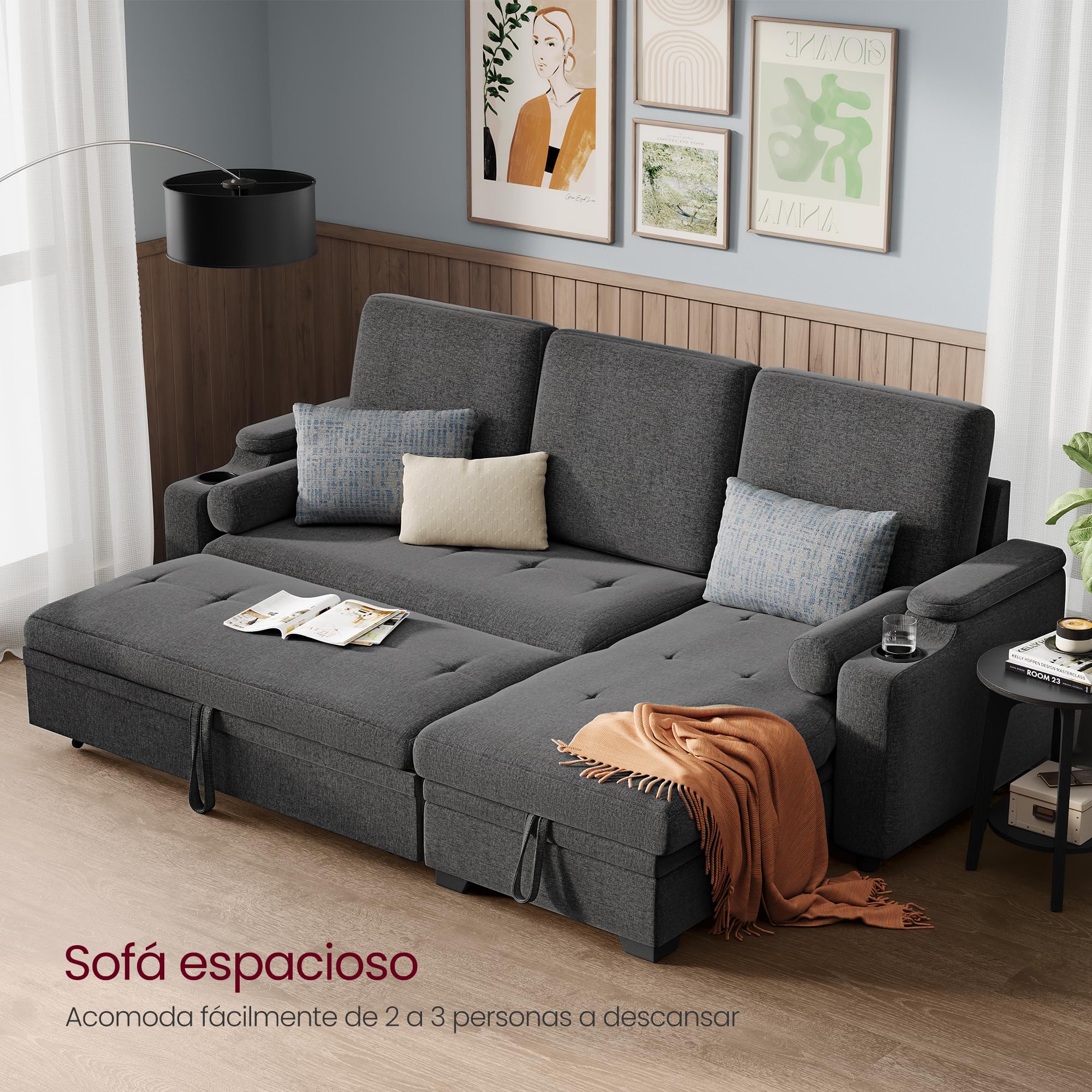 Sofá cama gris con almacenamiento Vasagle
