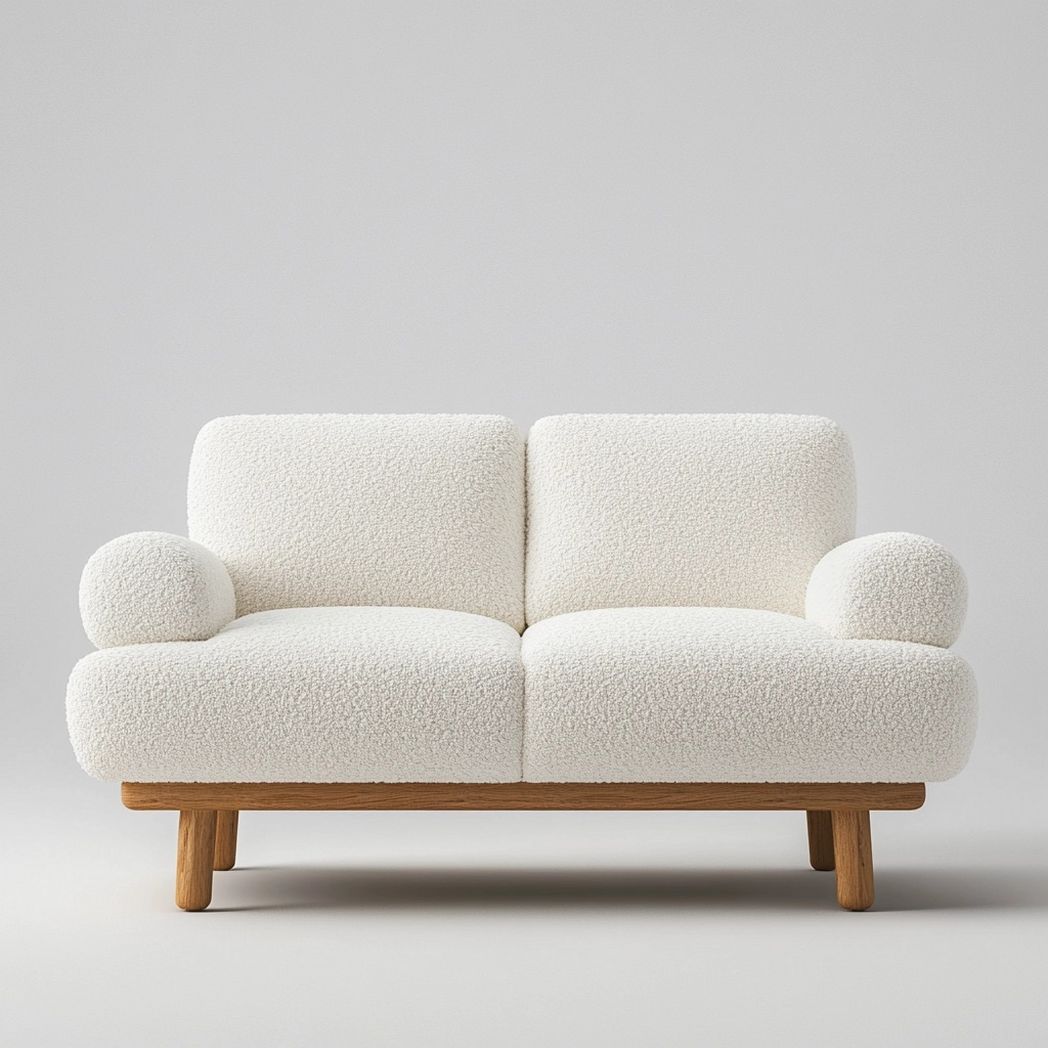 Sofá de Dos Plazas Tapizado en Bouclé Blanco con Estructura de Roble 150x85x75 cm
