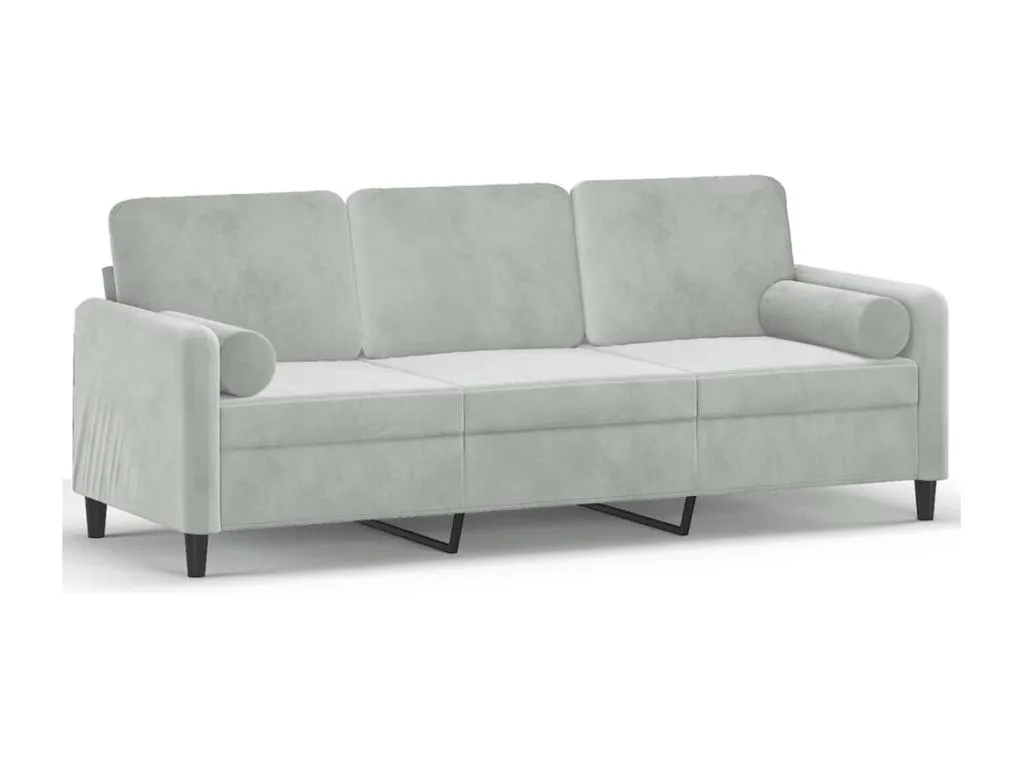 Sofá de 3 plazas con cojines terciopelo gris claro 180 cm 88295lwjk