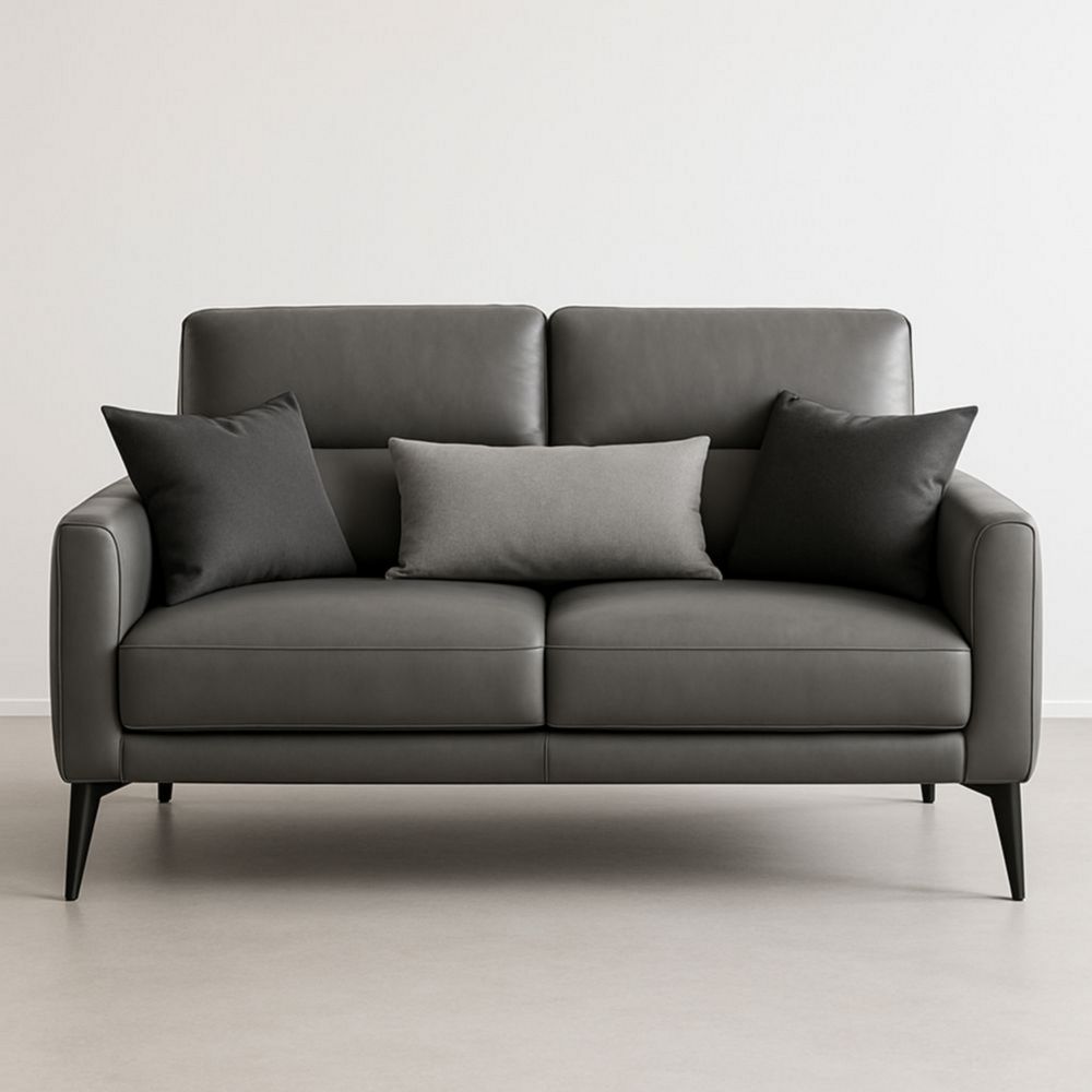 Sofá 2 plazas de cuero sintético gris oscuro minimalista 170 cm