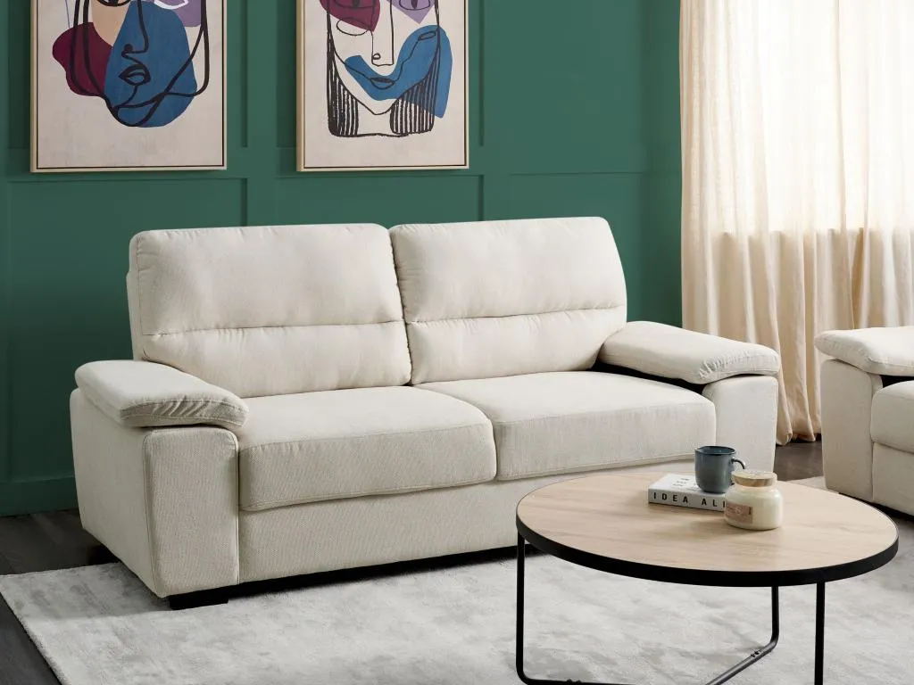 Sofá 3 plazas de tela beige claro Sancaldeco 03655NDCR
